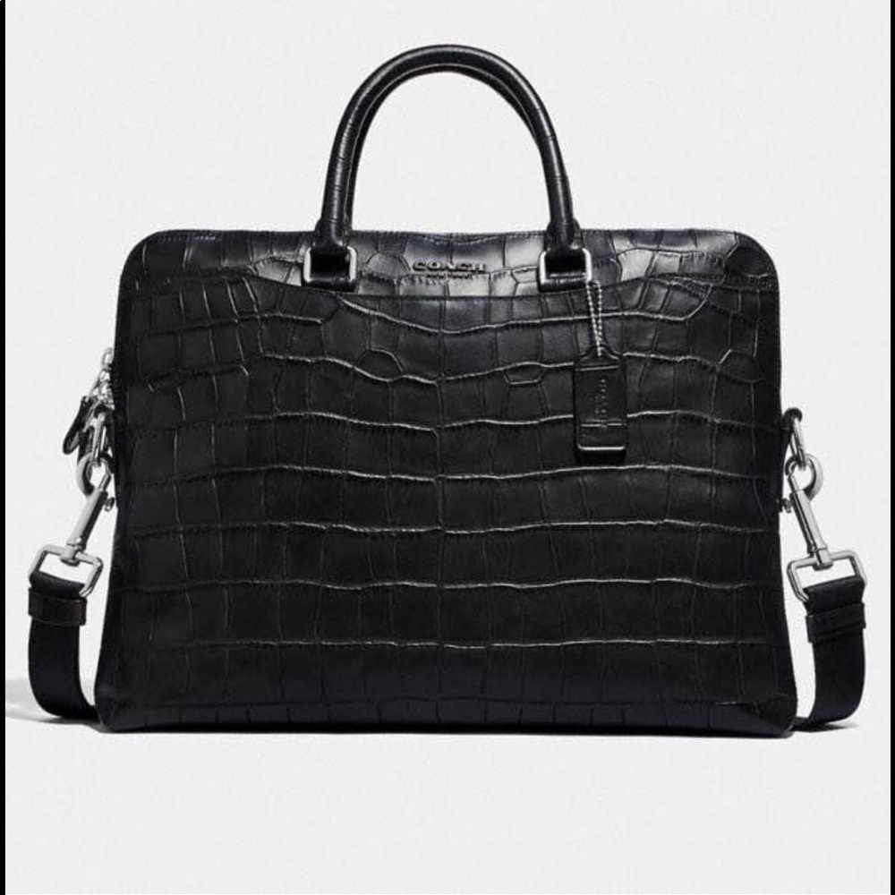 COACH Crocodile Embossed Brief Case
